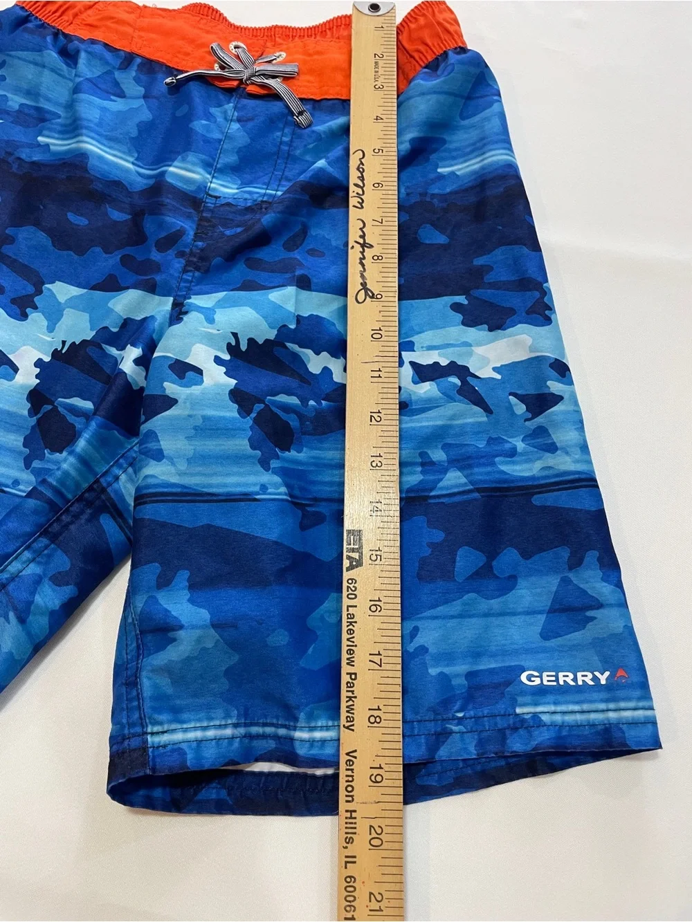 Gerry Blue Camo Swim Trunks with Orange Waistband